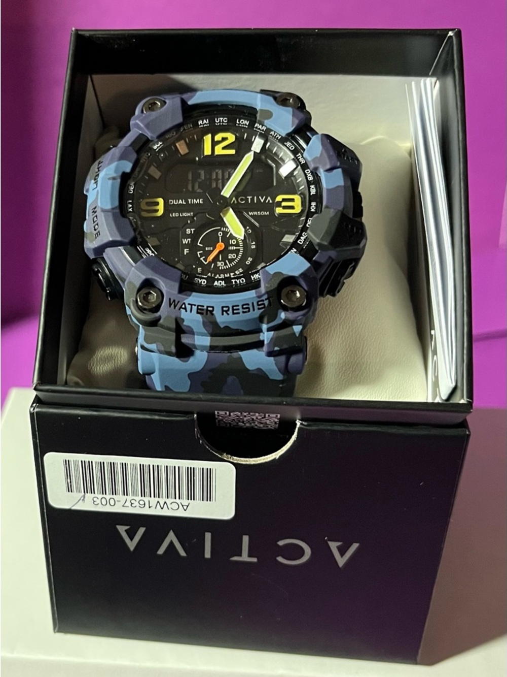 ACTIVA X INVICTA - Blue Camo. Silicone - Watch Strap - Black face ⌚️⌚️⌚️